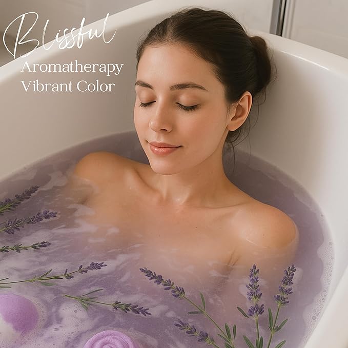 EvolutionUSA Lavender Dreams Bath Bombs for Women – 3 Organic Flower Bath Bombs, Soft Lavender Bath Fizzers, Womens Bath Gift Valentines or Easter, Lush Bath for Girls, Mothers Day Bathbombs