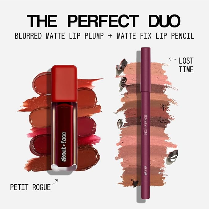about-face Blur Matte Lip Plump – Soft-Matte Liquid Lipstick with Plumping Effect – Hydrating, Vegan, Cruelty-Free, Clean Beauty – 0.2 oz (Petit Rouge - Nude Brown)