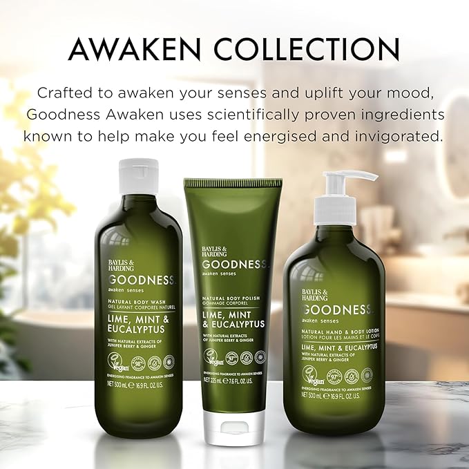 Baylis & Harding Goodness Awaken Lime, Mint & Eucalyptus Hand & Body Lotion, 500 ml (Pack of 3) - Vegan Friendly