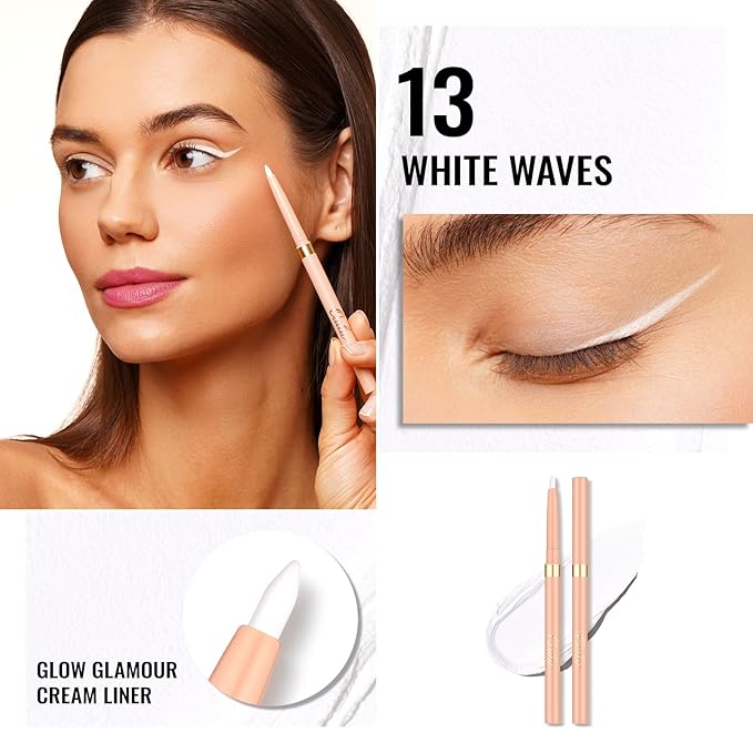 Oulac White Eyeliner Pencil, Waterproof Retractable Eye Liner Pen, Long Lasting Smudge Resistant, Vegan & Cruelty-Free, 13 White Waves