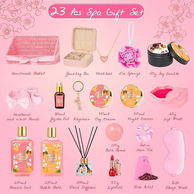 Mothers Day Gifts for Women - 23-Piece Luxury Spa Gift Baskets for Women, Bath and Body Gift Basket for Mom, Spa Kit | Perfect for Holiday, Christmas, Birthday, Valentines Day Gifts for Her