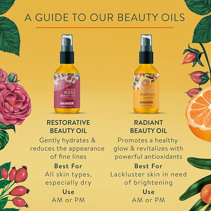 Badger Seabuckthorn Face Oil, Organic Face Moisturizer for Women & Men, Nourishing & Soothing Organic Jojoba, Baobab & Vitamin E Oil, Vegan Antioxidant Rich Facial Oil, 1 fl oz Glass Bottle