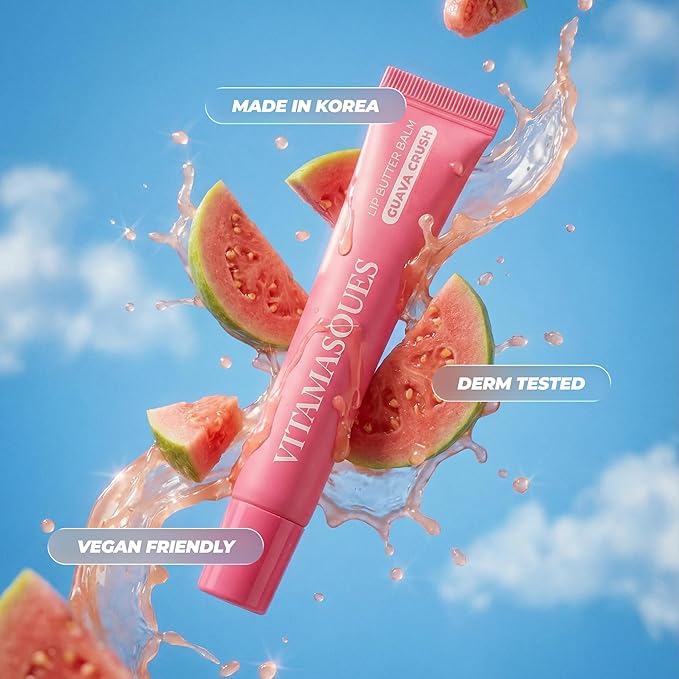 Vitamasques Lip Butter Balm - Guava Crush, Korean Lip Balm, Pack 3 - Peptide Lip Treatment - Lips Balm Hydrating - Light Tinted Lips balm - Made in Korea - 0.33 fl.oz