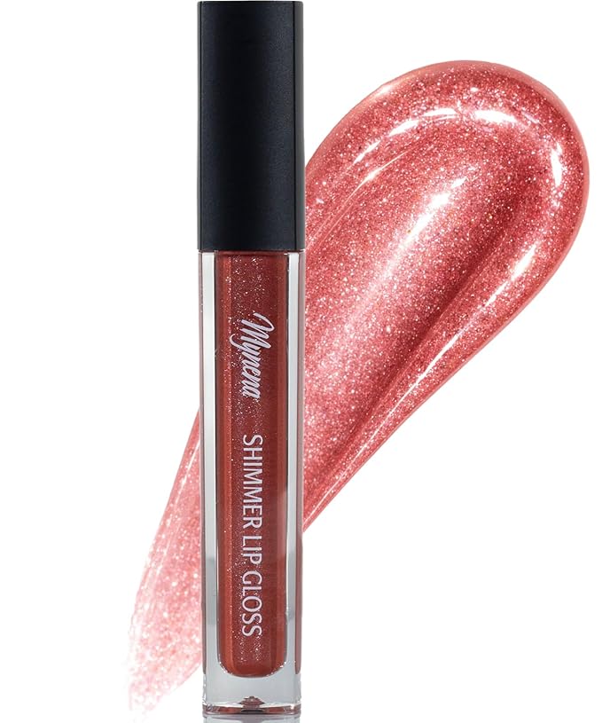 Mynena Rosy Terracota Shimmer Lip Gloss | Non-Sticky Lightweight Topper | High-Shine Iridescent Sparkle | Layerable Demi-Sheer Finish | Paraben-Free & Cruelty-Free | Nora