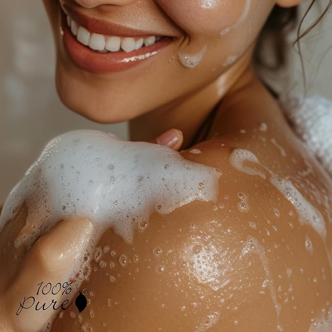 100% PURE French Lavender Shower Gel Natural Foaming & Hydrating Body Wash - Deeply Moisturizing Gentle Soap Cleanser for All Skin Types, Even Sensitive - Gluten-Free - 8 Fl Oz