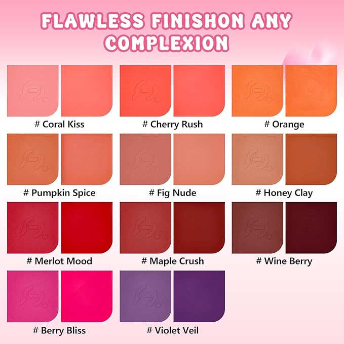 2-Pack Cream Powder Blush Duo For Medium to Deep Skin Tones, Same-Shade Cool Violet, Lasting, Buildable, Vibrant & Natural-Looking Cheek Color Dewy Cream Soft-Matte Powder Finish (Violet Veil)