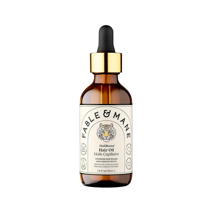 Fable and Mane Hair Oil - HoliRoots Strengthening Serum for Damaged, Frizzy Hair with Ashwagandha, Castor Oil & Scalp Treatment - 1.8FL oz | for Damaged, Frizzy Hair, with Ashwagandha, Scalp Treatment