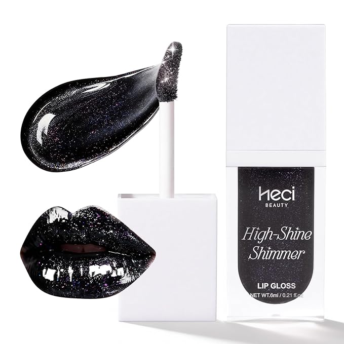 Hydrating Lip Gloss with High Shine,Nourishing Gloss for Reducing Lip Lines, Glitter Lip Makeup for Smooth Juicy Lips, Non Sticky, Blackberry Scent, Vegan & Cruelty-free, Midnight Black