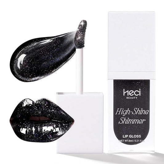 Hydrating Lip Gloss with High Shine,Nourishing Gloss for Reducing Lip Lines, Glitter Lip Makeup for Smooth Juicy Lips, Non Sticky, Blackberry Scent, Vegan & Cruelty-free, Midnight Black