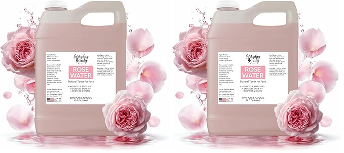 Rose Water Facial Toner - 32oz Bulk Alcohol-Free Vegan All Natural Refreshing for Face and Hair - Uplifts, Calming & Soothing for All Skin Types (Pack of 2)