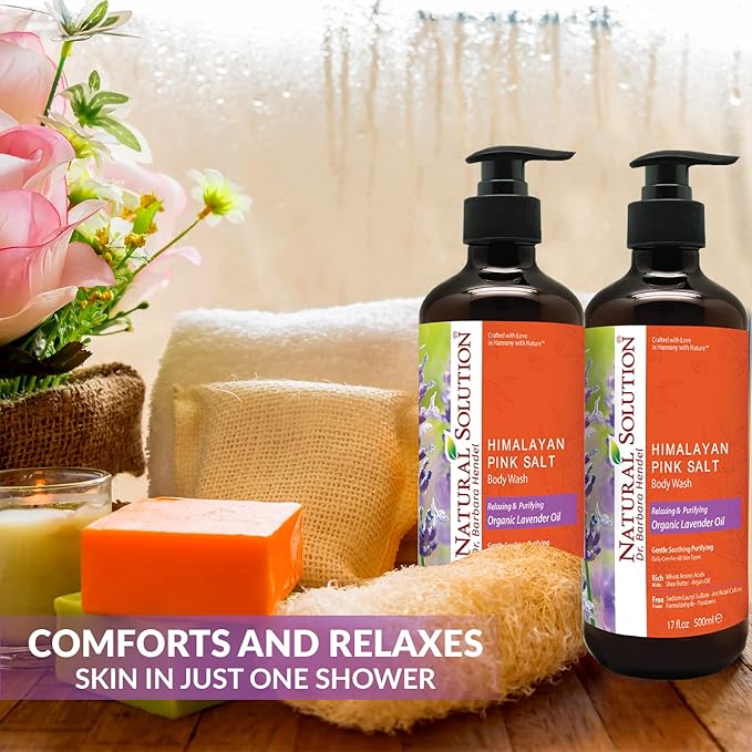 Natural Solution Moisturizing Shower Gel, Purifying & Nourishing with Organic Lavender Oil, for All Skin Types Himalayan Pink Salt Body Wash, 500 ml Each, Pack of 4