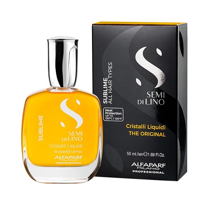 ALFAPARF MILANO Semi di Lino Sublime Cristalli Liquidi Hair Oil with Thermal Protection - Superior Hair Finishing Smoothing Serum Treatment - Brilliant Shine - Vegan Formula - 1.69 fl. oz.,(Pack of 2)