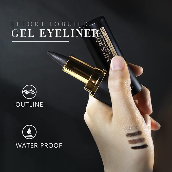 Miss Rose M Gel Eyeliner, Black Eyeliner Pencils, delineador de ojos contra el agua, Easy to Use, Eye Makeup for Women (Black)