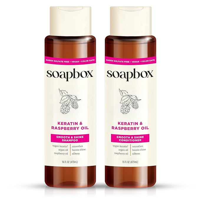 Soapbox Shine Boosting Keratin Shampoo & Conditioner Set with Argan Oil, Pack of 2 Harsh Sulfate & Paraben Free, Silicone Free, Color Safe, and Vegan Hair Products, 16 Ounces Each