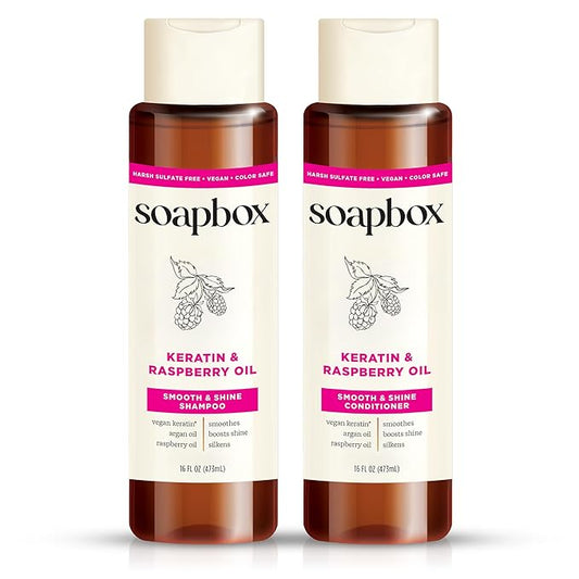 Soapbox Shine Boosting Keratin Shampoo & Conditioner Set with Argan Oil, Pack of 2 Harsh Sulfate & Paraben Free, Silicone Free, Color Safe, and Vegan Hair Products, 16 Ounces Each
