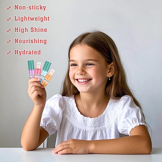 12Pcs Roll On Lip Gloss Set，Mini kids Lip Gloss Fruit Flavored，Moisturizing Lip Oil Make up for Teens and Girls，Hydrating Long Lasting Glossy,Christmas Party Favors Gift，Vegan & Cruelty-Free