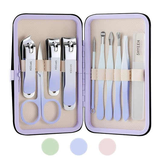 Manicure Set, 10 pcs High-Carbon Steel Nail Clippers Set, Portable Mini Manicure and Pedicure Kit, Travel Grooming Nail Kit with Leather Bag for Men and Women