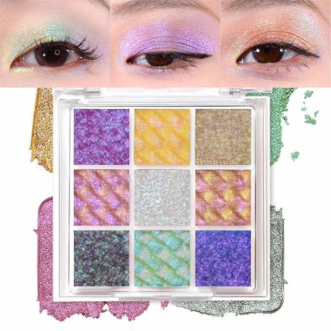 Multichrome Eyeshadow Palette,9 Color Change Glitter Chameleon Eye Shadow,High Pigmented Waterproof Long-Lasting 100% Vegan Cruelty Free Duo Chrome Eye Makeup For Women (#02)
