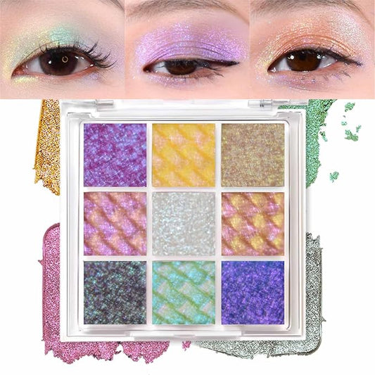 Multichrome Eyeshadow Palette,9 Color Change Glitter Chameleon Eye Shadow,High Pigmented Waterproof Long-Lasting 100% Vegan Cruelty Free Duo Chrome Eye Makeup For Women (#02)