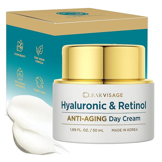 Hyaluronic Acid & Retinol Face Moisturizer - Dermatologist Tested, Anti Aging, Korean Skin Care - Hydrates, Smooths Fine Lines, Strengthens Barrier - Vegan, Clean Beauty - 1.69 Fl. Oz.