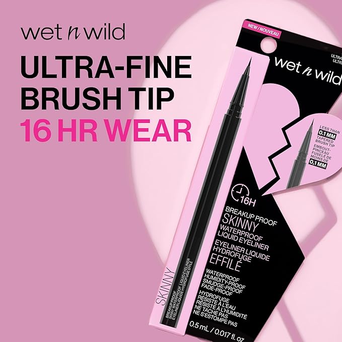 wet n wild Breakup Proof Skinny Ultra-Fine Brush Tip Waterproof Liquid Eyeliner Ultra Black (Pack of 2)