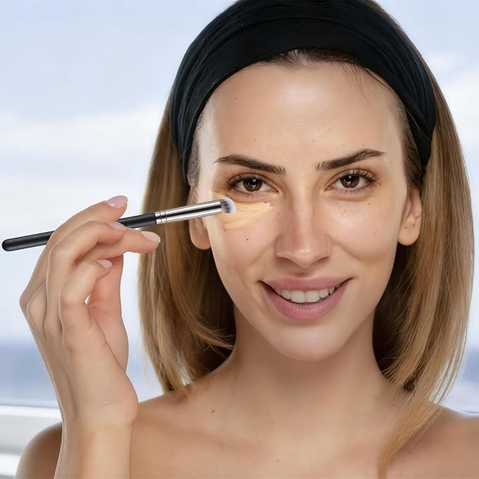 ENERGY Small Concealer Brush Mini Flat Angled Kabuki for Under Eye Concealing Blending with Powder Liquid Cream Make Up Appllicator Soft Vegan Makeup Brush