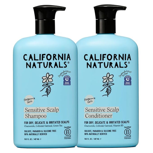 California Naturals Sensitive Scalp Shampoo & Conditioner Set, Soothing Gentle Hair Care for All Hair Types, Unscented & Fragrance Free, Vegan, Cruelty, Paraben & Sulfate Free, Color Safe, 16.5 oz
