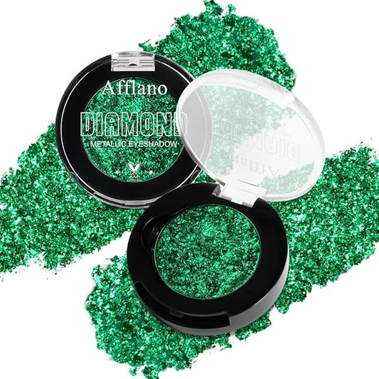 Green Glitter Eyeshadow, Highly Pigmented Fine Pressed Glitter Emerald Green Metallic Eye Shadow Palette Wicked Makeup, High Impact Long Lasting Waterproof Eye Glitters for Saint Patrick, Carnival