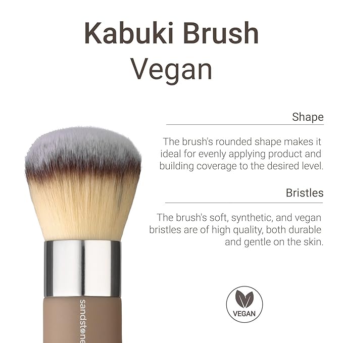 Sandstone Scandinavia Kabuki Brush – Dense Makeup Brush for Powder & Foundation – Ultra-Soft Vegan Bristles – Cruelty-Free