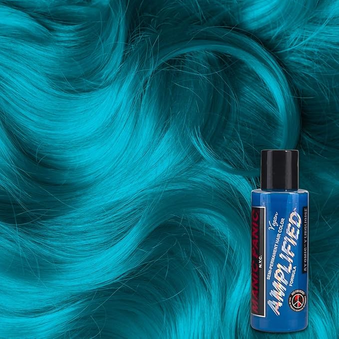 MANIC PANIC Atomic Turquoise Hair Color - Amplified - Semi Permanent Hair Dye - Bright Aqua Blue with Green Undertones - Vegan, PPD & Ammonia-Free - For Coloring Hair on Women & Men