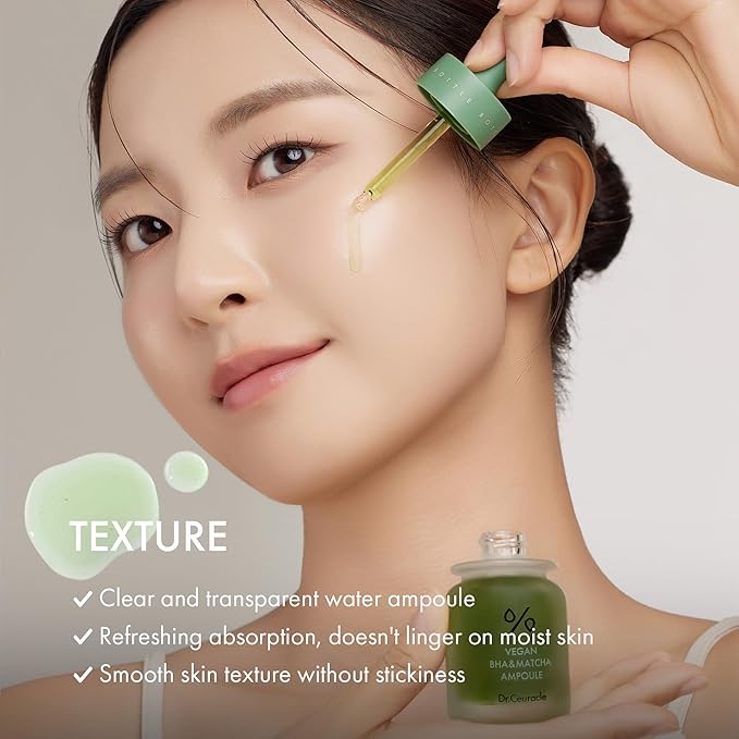 Dr.Ceuracle Vegan BHA & Matcha Ampoule - Gentle Exfoliating Facial Serum, Salicylic Acid for Pores and Sebum Treatment, Korean Skincare for Stocking Stuffers (30ml / 1.01 fl. oz.)