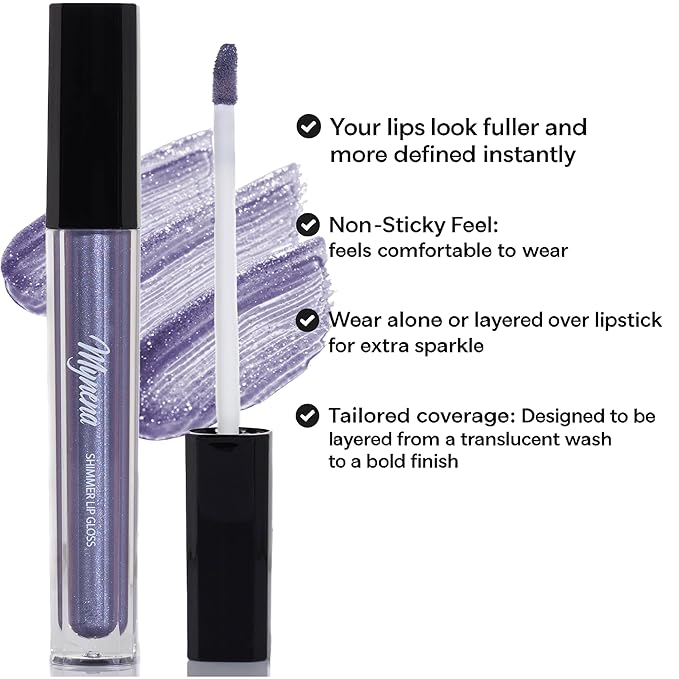 Mynena Soft Lavender Lilac Shimmer Lip Gloss Non-Sticky Filled with Iridescent Sparkles | Lightweight Lip Topper | Paraben-Free | Demi-Sheer Lipgloss from Cosplay to Everyday Glam | Iris