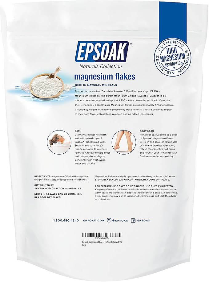 Epsoak Naturals Collection Magnesium Flakes for Foot Spa & Relaxing Bath, 16 lb, 100% Natural & Unscented Zechstein Magnesium Chloride