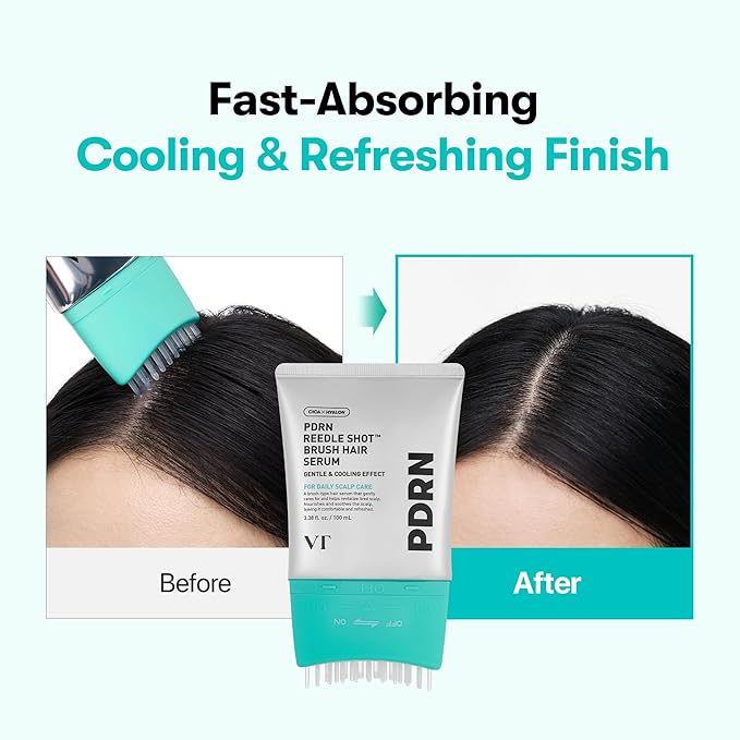 VT COSMETICS PDRN Reedle Shot Brush Hair Serum, Cooling & Refreshing Scalp Care with Vegan PDRN, Caffeine & Spicule Complex, Lightweight & Non-Greasy Daily Scalp Solution, 3.38 fl oz / 100 mL