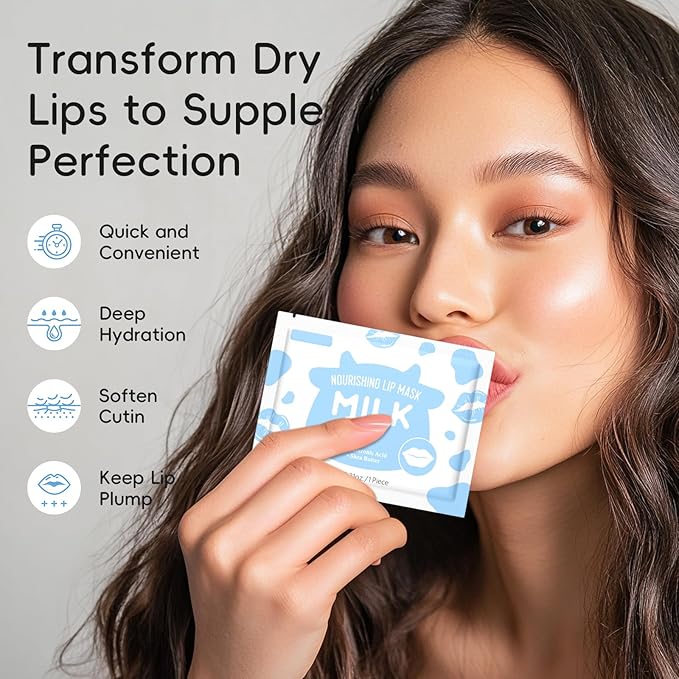AKARY 10Pcs Milk Hydrating Lip Mask, Sleep Crystal Jelly Gel Care Pads, Moisturizing Wrinkle Firm Hydrate Lips, Soften Cutin, Nourish, Keep Plump, Remove Dead Skin, Fine Lines, Make Your Dry Lip (10)