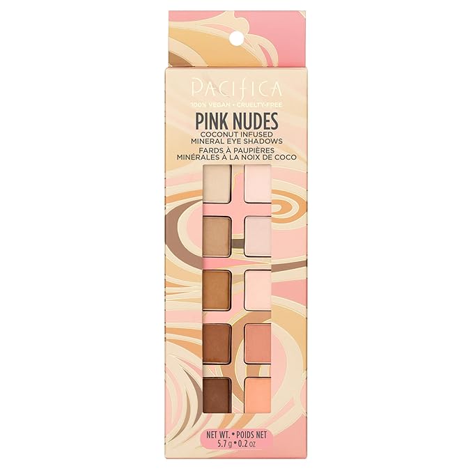 Pacifica Pink Nudes Mineral Eyeshadow Palette, 10 Neutral Shades, For Natural or Smoky Eye Look, Naked Eye Makeup, Longwearing & Blendable, Vegan, Cruelty Free Ophthalmologist Tested