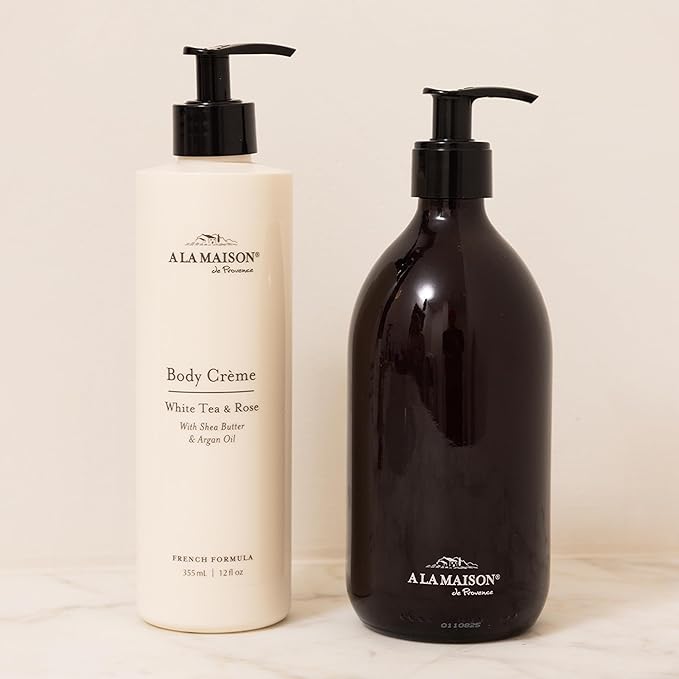 A LA MAISON Body Crème – Jasmine & Santal – Shea Butter Body Lotion with Argan & Avocado Oils – Rich, Nourishing French Formula for Dry Skin – 12 oz – Amber Collection
