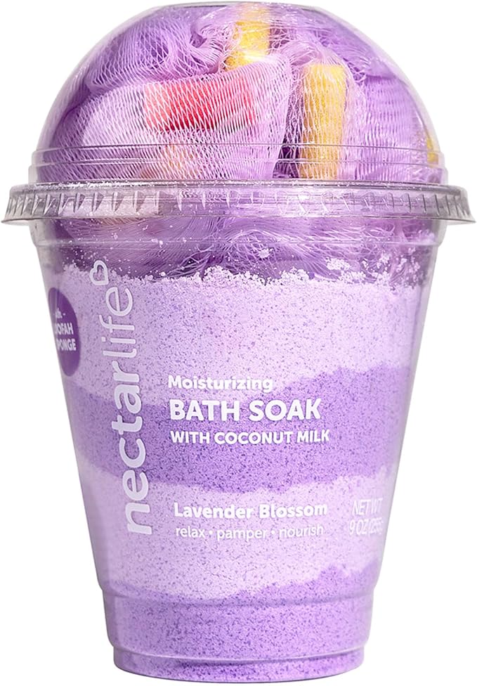 Bath Soak, Salt Bath, Bubble Bath, Natural Detox Foaming Body Soak, Foot Soak, Vegan Body Skin Care, 9 oz. (Lavender)