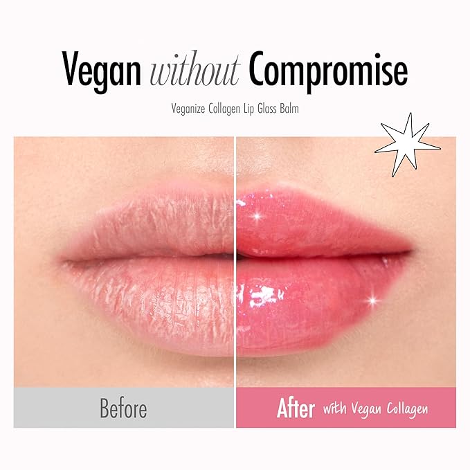 self beauty Veganize Collagen Lip Glass Balm - Hydrating Lip w/Hyaluronic Acid - Vegan Korean Lip Balm Moisturizing Lip Care – Lip Gloss Repair for Dry Cracked Lips 0.06 oz (#8 Dried Rose)