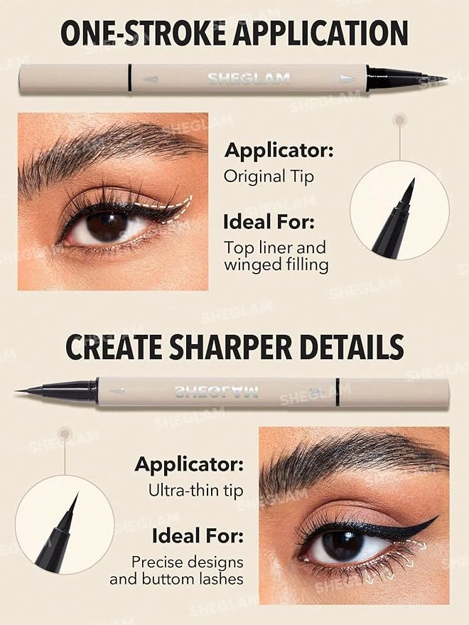 SHEGLAM Multi-Tasker Line & Detail Eyeliner Pen-Black 2 In 1 Waterproof Double Head Liquid Eyeliner Pencil