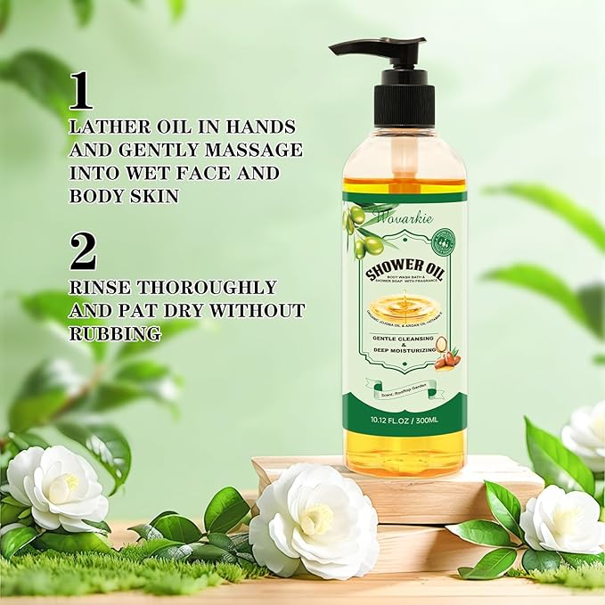 2 Pack Shower Oil with Organic Argan - Moisturizing Body Wash for Women, Natural & Vegan, for Sensitive Skin - Deep Hydration & Silky Smooth Feel (Rooftop Garden)