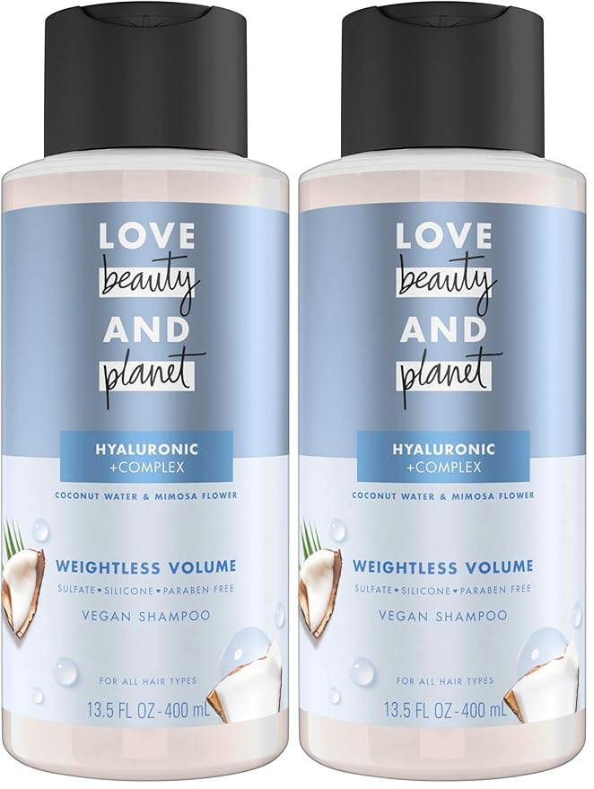 Love Beauty and Planet Weightless Volume Shampoo with Hylauronic acid Coconut Water & Mimosa Flower for Thin and Fine Hair 13.5 oz (Pack of 2)