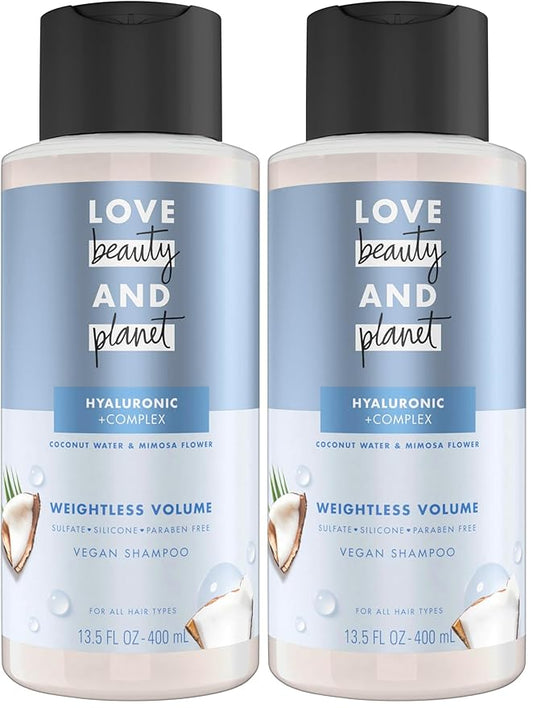 Love Beauty and Planet Weightless Volume Shampoo with Hylauronic acid Coconut Water & Mimosa Flower for Thin and Fine Hair 13.5 oz (Pack of 2)