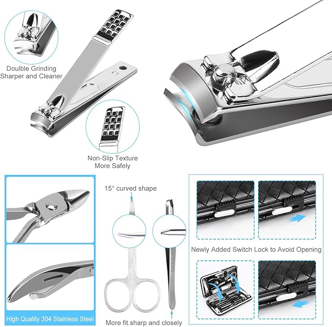 Manicure Kit, OKOM Manicure Set, Mens Grooming Kit, Nail Care Set, Manicure Kit for Men and Women,Nail Kit,Nail Clipper Set,With Tweezers and Toenail Clipper Large Nail Clipper Kit,Gifts for Men Women