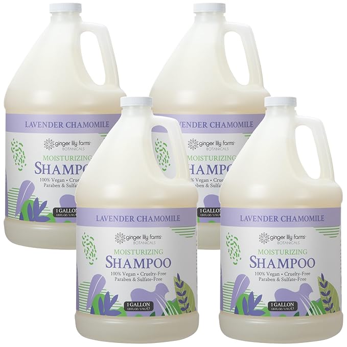Ginger Lily Farms Botanicals Moisturizing Shampoo for All Hair Types, 100% Vegan & Cruelty-Free, Lavender Chamomile Scent, 1 Gallon (Pack of 4)