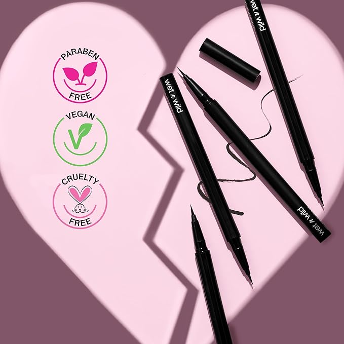 wet n wild Breakup Proof Skinny Ultra-Fine Brush Tip Waterproof Liquid Eyeliner Ultra Black (Pack of 2)