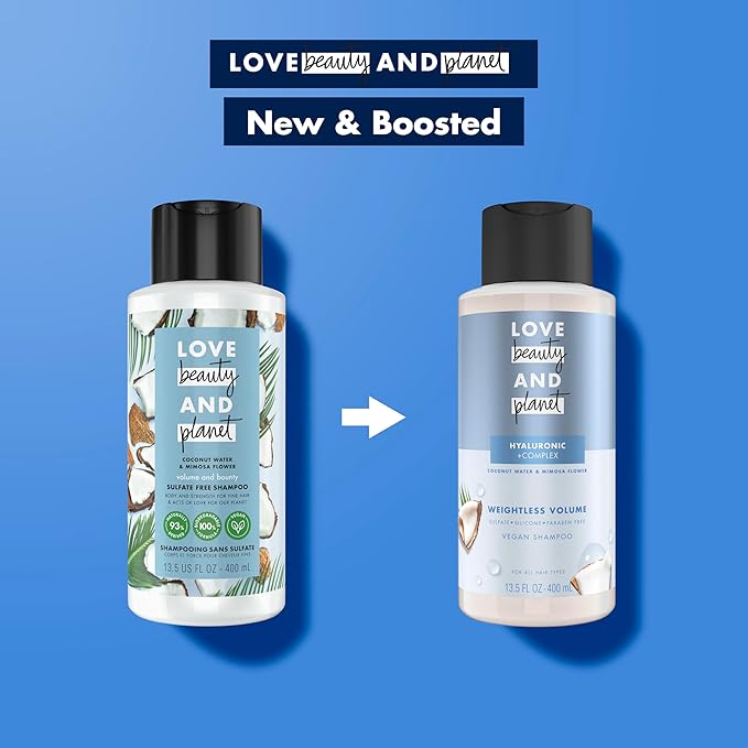 Love Beauty And Planet Volume and Bounty Thickening Shampoo and Conditioner For Hair Volume and Fine Hair Care Coconut Water & Mimosa Flower, Paraben Free, Silicone Free, and Vegan 13.5 oz 2 count