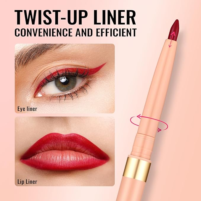 Oulac Red Eyeliner Pencil Retractable 2in1 Waterproof Eye Liner and Lip Liners, Smooth and Creamy, Long Lasting Matte Finish, Vegan & Cruelty-Free, 07 Cherry