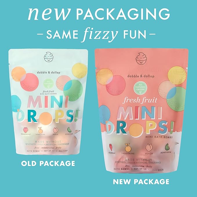 Dabble & Dollop Fresh Fruit Mini Bath Bombs & Vanilla Shampoo, Body Wash and Bubble Bath for Kids - All Natural, Resealable Pouch, Foaming Whip, Vegan, Gluten-Free, Cruelty-Free (Pack of 2)