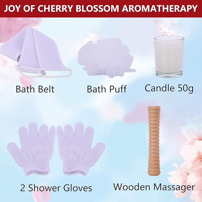 Womens Birthday Gift Basket - Spa Gift Basket For Women - Japanese Cherry Blossom Spa Set. Christmas Bath and Body Gift Basket for Girlfriend/Wife. Bath & Body for Holiday Gift #1 Spa Basket for Her